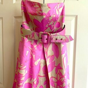 EUC PINK STRAPLESS BONED BELTED DRESS